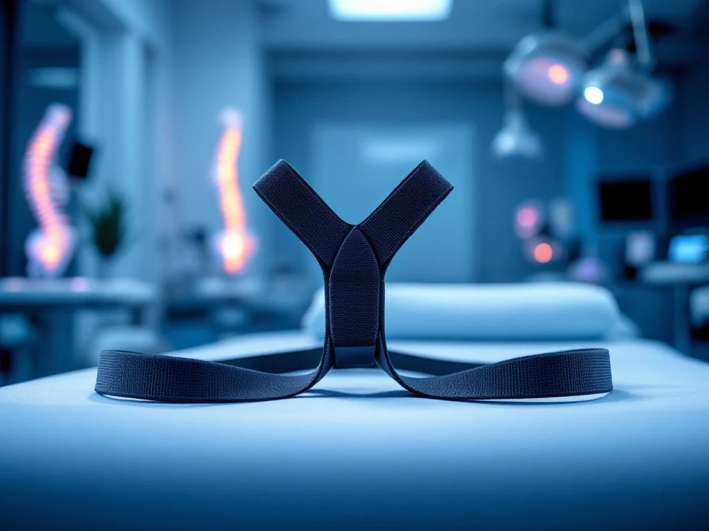 Professionele Y-strap chiropractie apparaat op medische behandeltafel in steriele kliniek omgeving