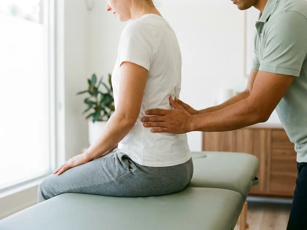 Chiropractor die een lage rugaanpassing uitvoert bij een ontspannen patiënt op een behandeltafel in een moderne kliniek.