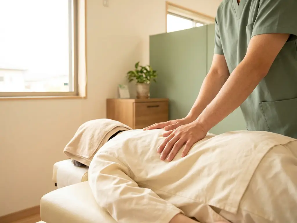 Chiropractor die een wervelkolom behandeling uitvoert op een patiënt, kalme klinische omgeving met zacht natuurlijk licht.