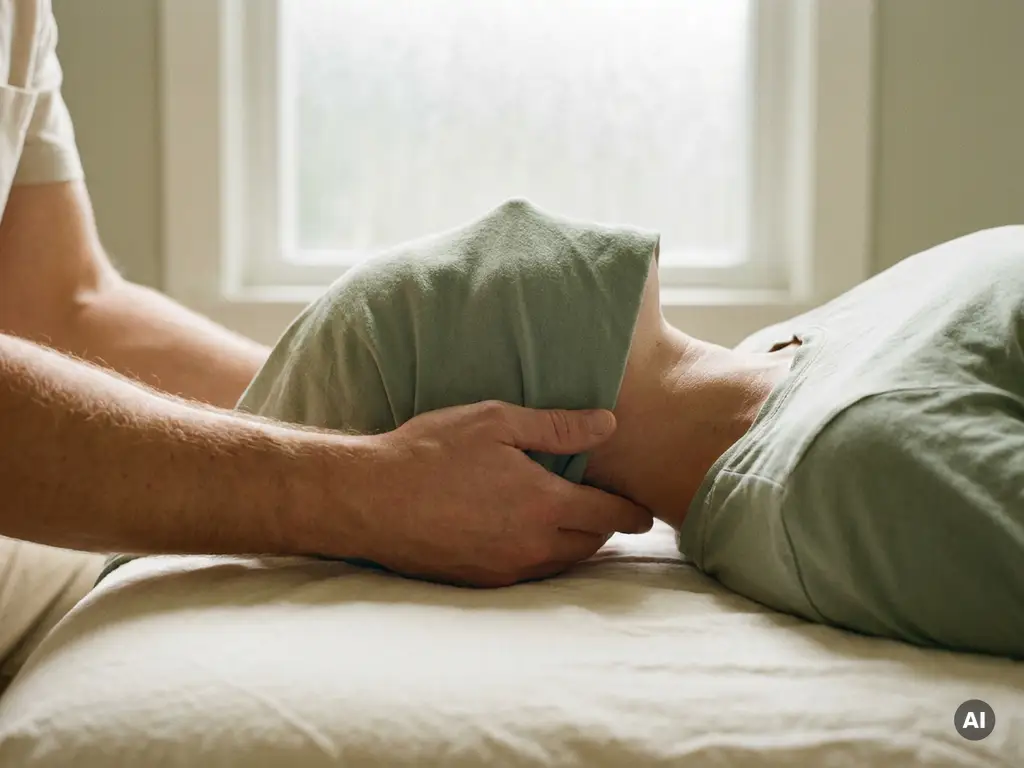 Chiropractor ondersteunt zacht de schedelbasis en nek van een patiënt tijdens een cervicale behandeling.
